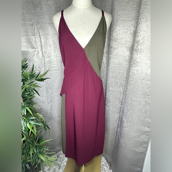 NEW TOME Collective V-Neck Colorblock Slip Maxi Dress Burgundy Women’s Sz 8 - Picture 1 of 10
